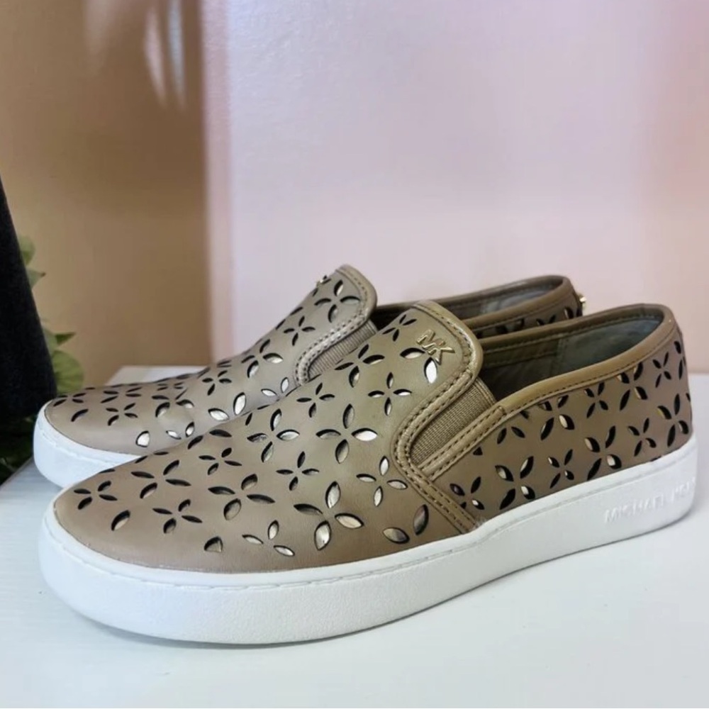 Michael Kors Taupe Slip-On Sneakers with White Soles